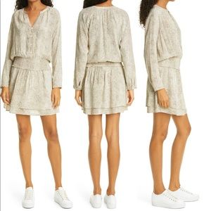 🪅Rails Snakeskin Jasmine smocked waist long sleeve neutral mini Dress XL 12-14